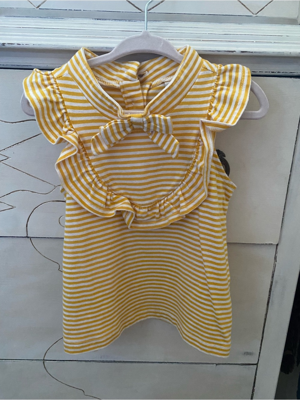 Yellow & White Striped Ruffle Tank